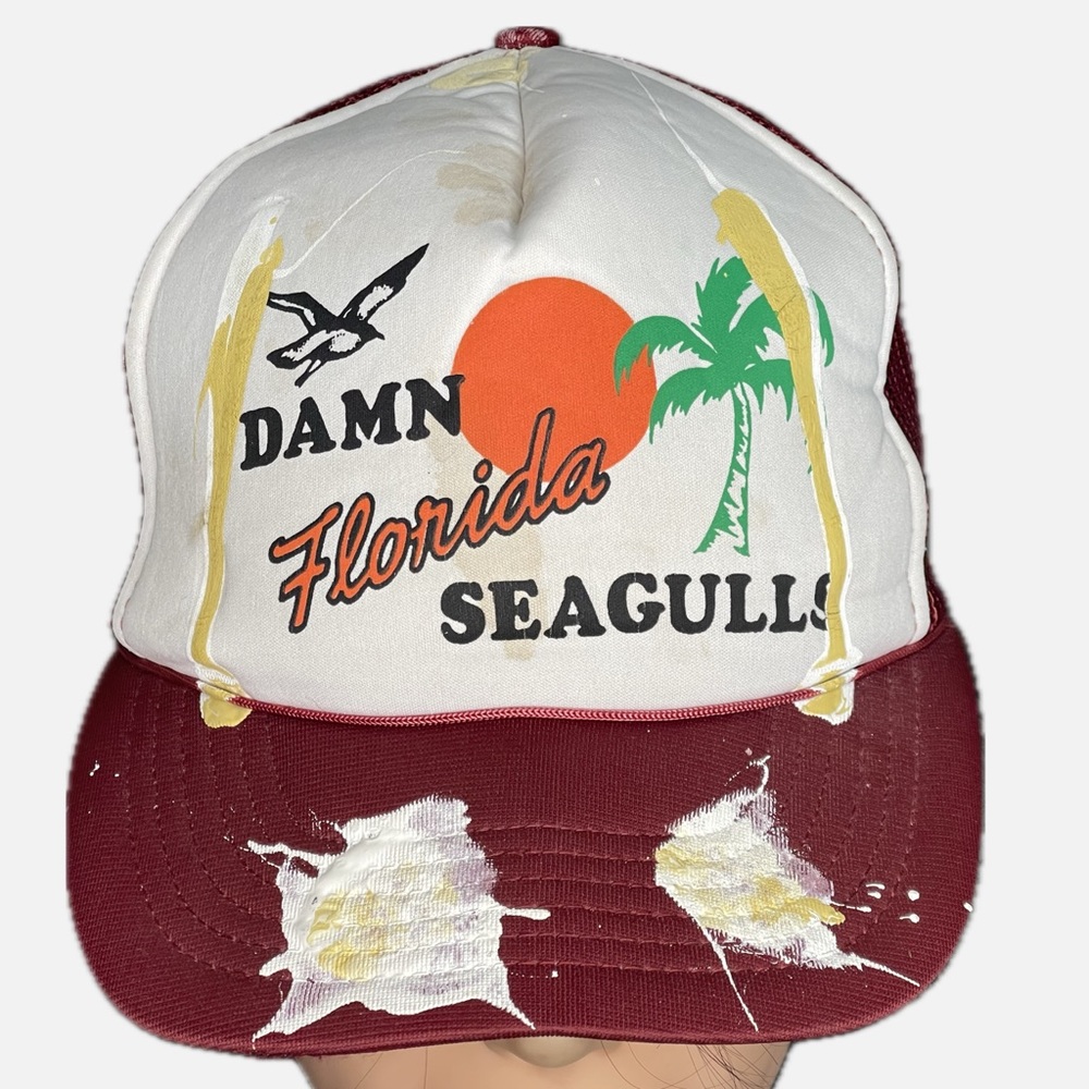 Vtg 80’s Florida Seagull Bird Poop Tourist Souvenir Mesh Snapback Trucker Cap